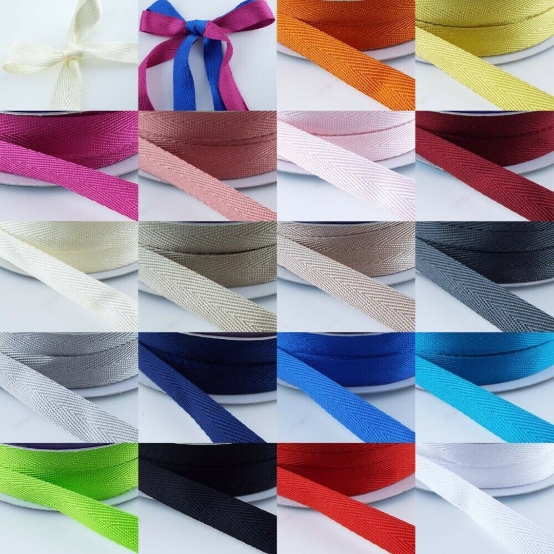 18 COLOUR 10mm 14mm 20mm Satin Herringbone Twill Tape Trim Ribbon BUY 1 ...