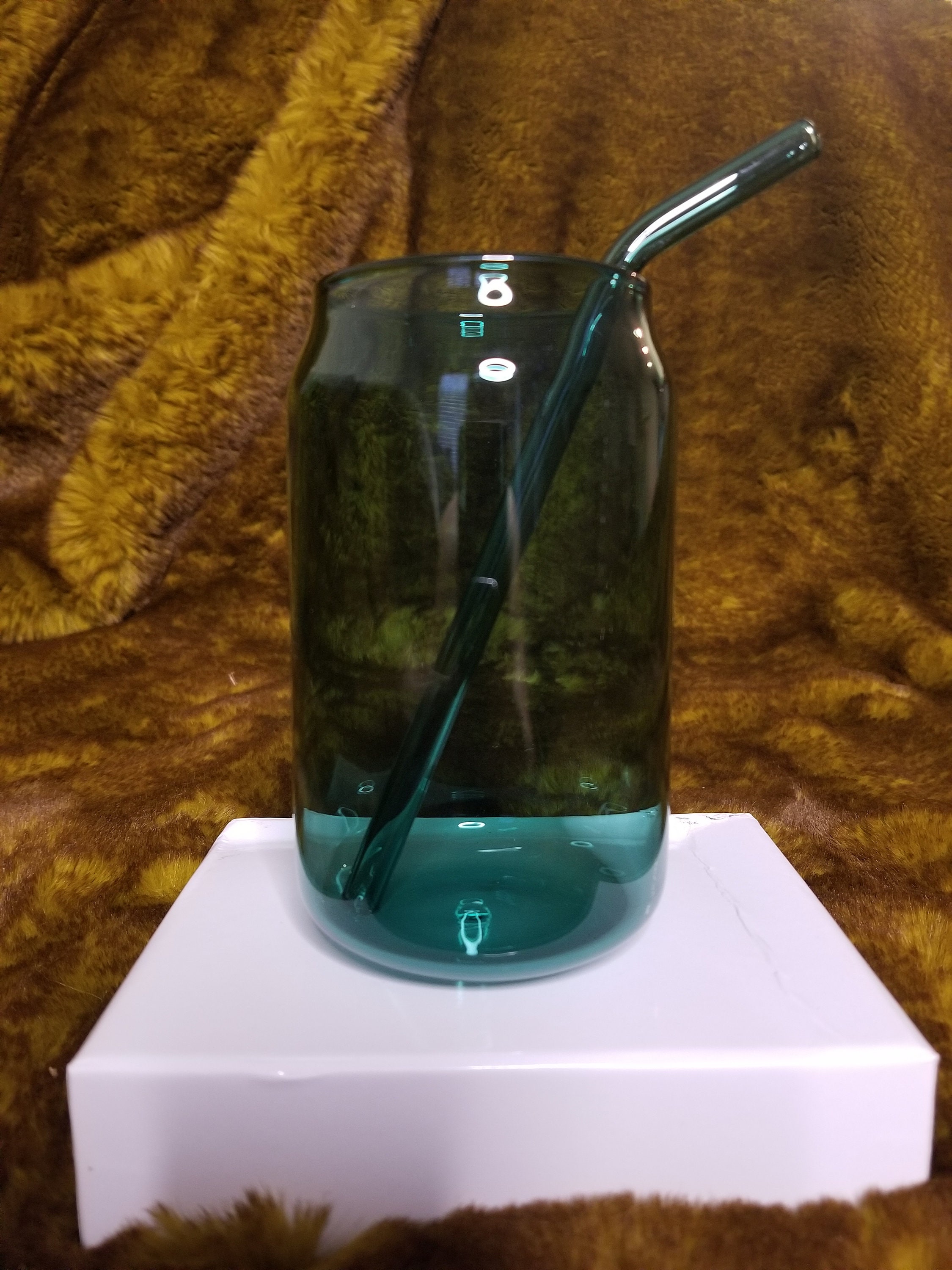 Colored Soda Can Glass Beer Can Glass Glass With Straw Etsy
