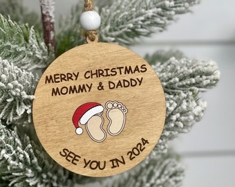 Christmas Pregnancy Announcement Ornament  Mommy & Daddy, See You in 2025 (SVG, PDF) has up to 2030