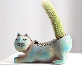 Kitten Ceramic Succulent Pots with Drain Hole Mini Pots for Plants Cactus Plants Containers for Home and Office Decoration Cat plant holder
