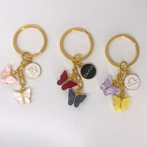 Zodiac Keychain, personalized, Butterfly, bridesmaids gift, key ring, AirPods, friend, present, gold, charm, cute, dainty, CraftsByAlanis