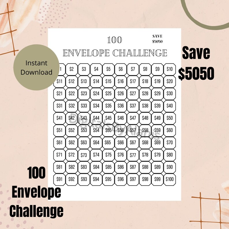 100 Envelope Challenge Printable Save 5050 Dollars Money - Etsy España