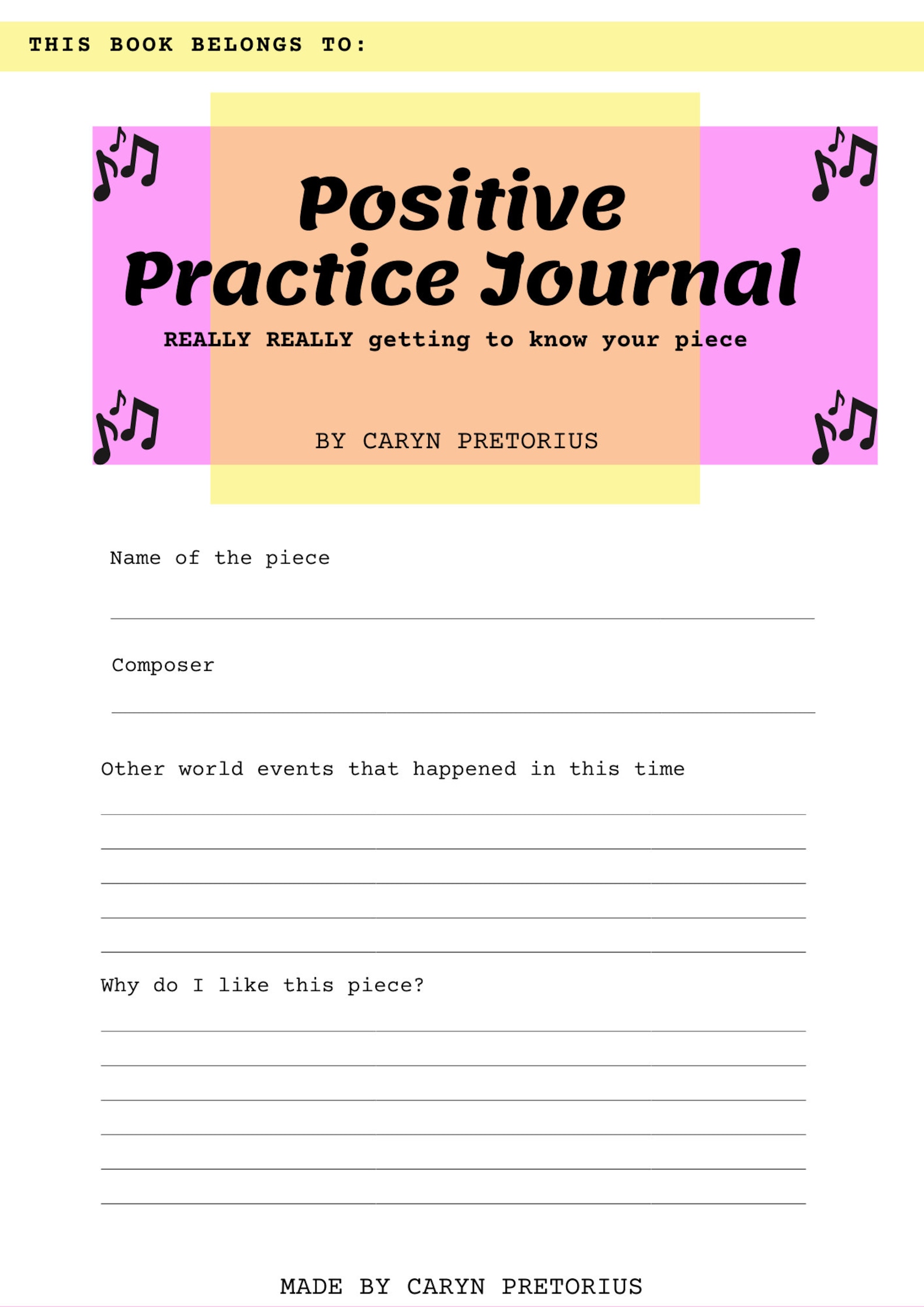 Music Practice Planner/Journal Printable Music Journal Etsy