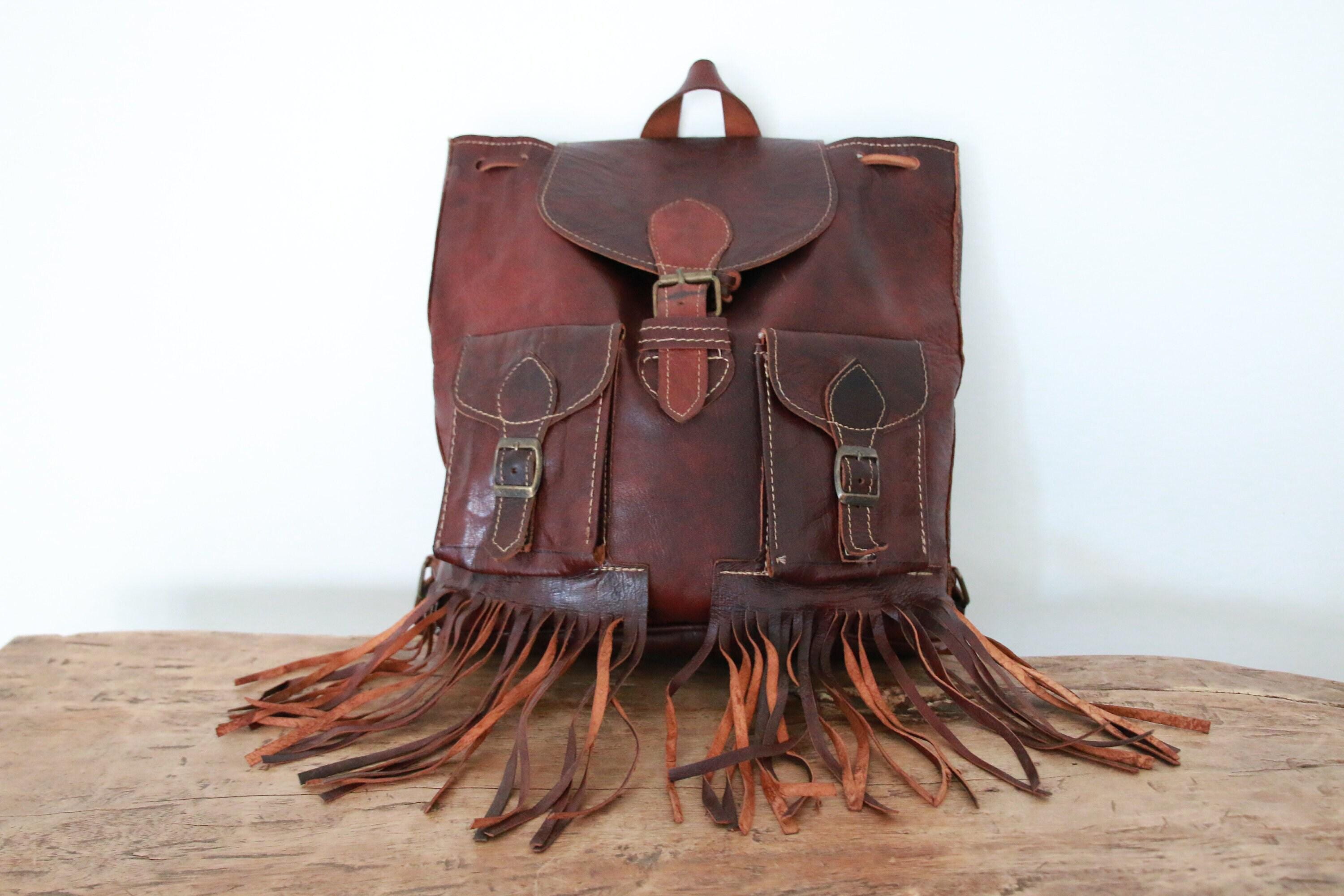 Vintage Leather Fringe Backpack - Etsy Vintage Leather Fringe Backpack - Etsy