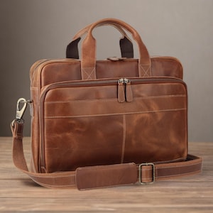 Personalized Leather Briefcase: 16-Inch Buffalo Laptop Messenger Bag