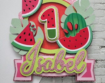 One in a Melon Cake Topper / Watermelon Birthday Glitter Cake Topper