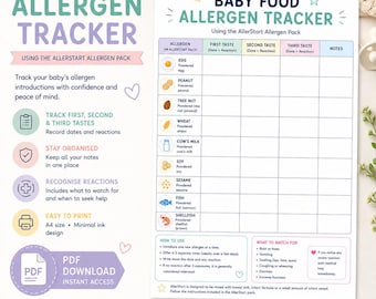 Baby Food Allergen Tracker Chart | Infant Allergy Introduction Log (PDF Download)