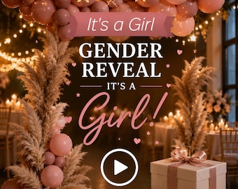 It's a Girl Gender Reveal Video | Boho Baby Girl Announcement | Pink Reveal Video | Baby Announcement Boho Video | Instant Download