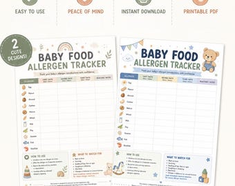 Baby Food Allergen Tracker Chart | Infant Allergy Introduction Log (PDF Download)