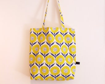 Tote bag fleur de tournesol bleu et jaune, Sac cabas aux couleurs de l'été, sac shopping vacances, sac réutilisable zéro déchet fleur jaune