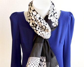 Graphic women's scarf with black and white polka dots, elegant chic women's accessory, mother's Christmas gift scarf, black white scarf
