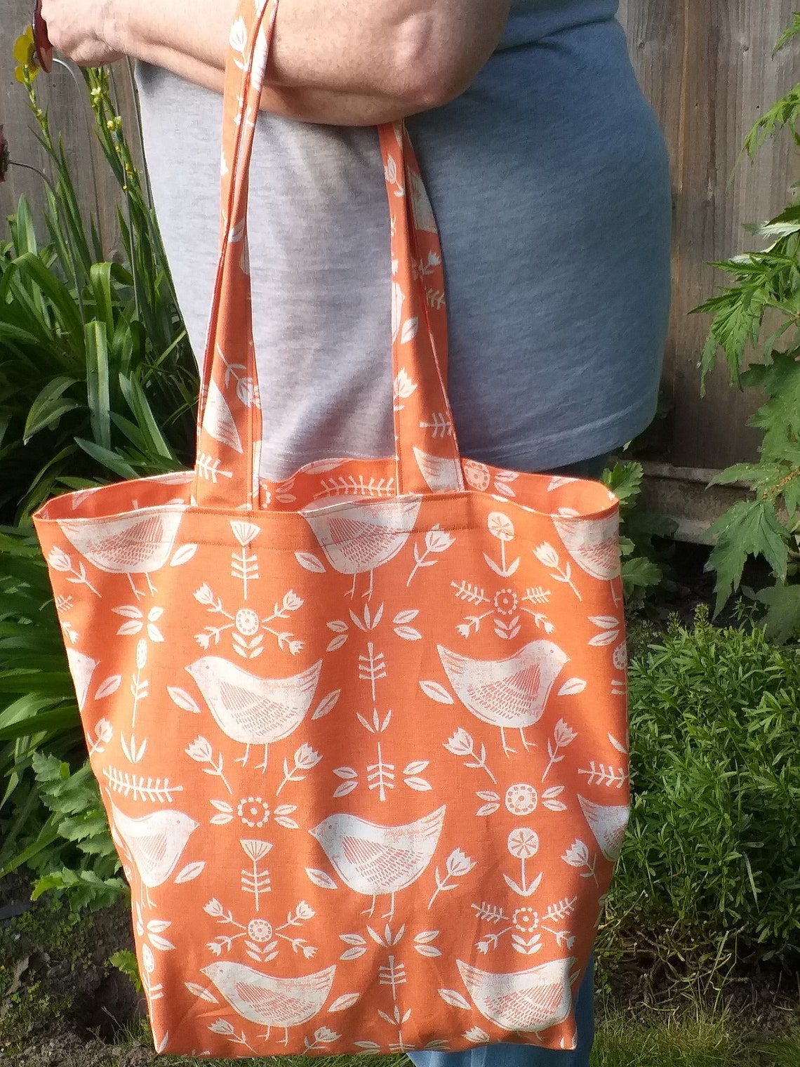 Orange Quirky Bird Tote Bag/ Tote/ Large Shopping Bag/ Etsy
