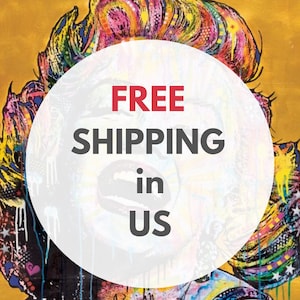 May include: A colorful, abstract portrait of a woman with the text "FREE SHIPPING in US" on a white circle.