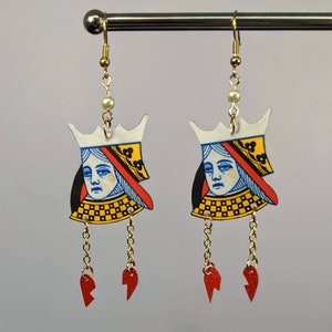 Queen of Broken Hearts Playing Card Dangle Earring FREE SHIPPING