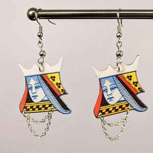 Queen of Chains Playing Card Dangle Earrings