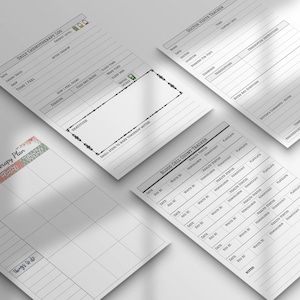 Może przedstawiać: Zestaw drukowanych tracker&oacute;w i dziennik&oacute;w chemioterapii. Trackery obejmują dzienny dziennik chemioterapii, plan chemioterapii, tracker liczby kom&oacute;rek krwi i tracker wizyt u lekarza. Trackery mają pom&oacute;c pacjentom w śledzeniu ich leczenia i postęp&oacute;w.