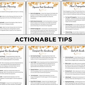 May include: A set of six printable gardening tips with a watercolour background. The tips are organised into six categories: Garden Planning, Square Foot Gardening, Plant Propagation, Compost for Gardening, Compost for Gardening, and Soil pH Levels.