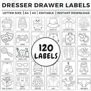Kids Dresser Drawer Labels, Kids Drawer Labels, Dresser Drawer Labels, Clothing Labels For Kids, Organization Labels, Kids Closet Storage