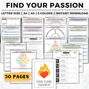 Find Your Passion Planner, Life Purpose Workbook, How To Find Your Passion and Purpose, Life Coaching, Self-Care Worksheet, Passion Journal image 1