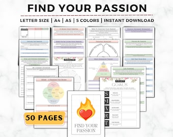 Find Your Passion Planner, Life Purpose Workbook, How To Find Your Passion and Purpose, Life Coaching, Self-Care Worksheet, Passion Journal