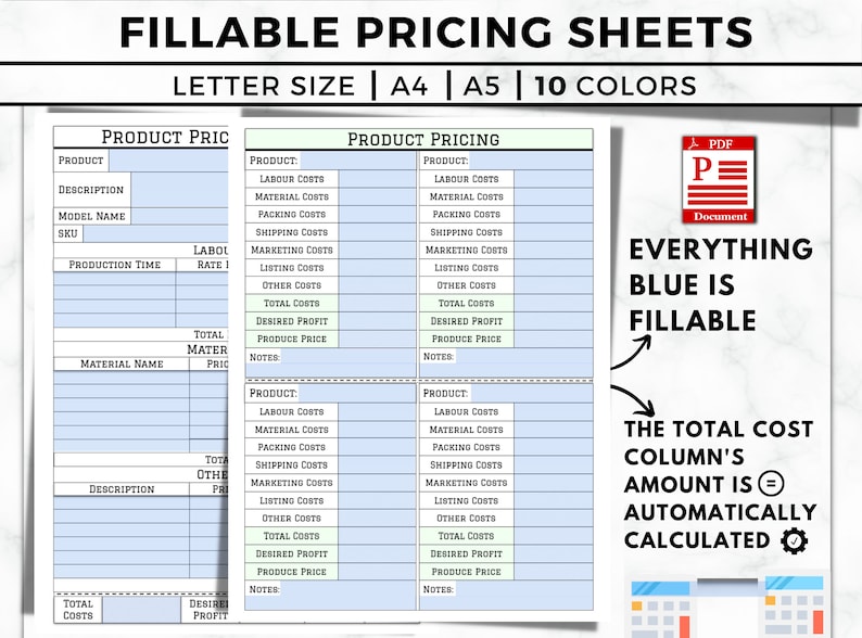 Product Pricing Sheet Printable & Editable Pricing Worksheet Etsy
