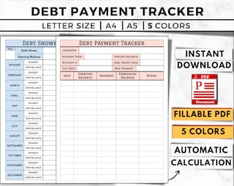 Editable Debt Payment Tracker, Debt Payoff Tracker Printable, Debt Payments, Debt Free Tracker, Credit Card Payoff, Debt Snowball Tracker