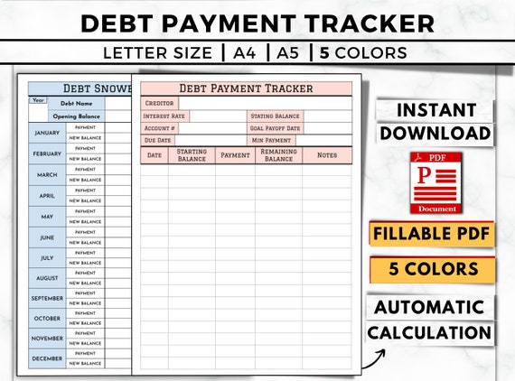 Editable Debt Payment Tracker, Debt Payoff Tracker Printable, Debt Payments, Debt Free Tracker, Credit Card Payoff, Debt Snowball Tracker