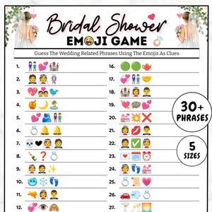 Bridal Shower Emoji Pictionary Game, WeddingBridal Shower Emoji, Bridal Party Games, Bridal Shower Emoji Game, Hen Party, Bridal Emoji Game