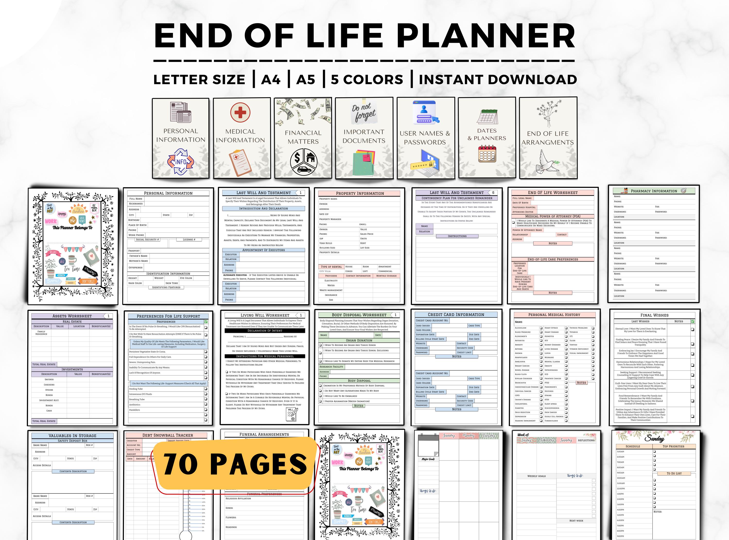 End of Life Planner, Last Wishes Planner, Estate Planning, Will, Final Preparations, What If Binder, Emergency Planner, End Of Life Planning