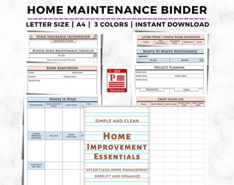 Home Maintenance Planner, Home Improvement Planner, Home Maintenance Binder, Home Maintenance Checklist, Renovation, Maintenance Tracker