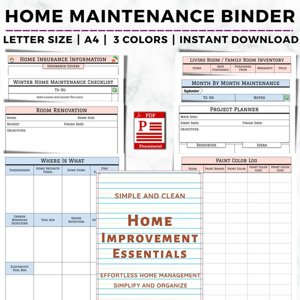 Home Maintenance Planner, Home Improvement Planner, Home Maintenance Binder, Home Maintenance Checklist, Renovation, Maintenance Tracker