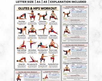Glute And Hip Exercises, Lower Body Workout, Booty & Legs Training Chart, Home Gym Butt Workout Poster For Women Leg Day Plan Printable PDF