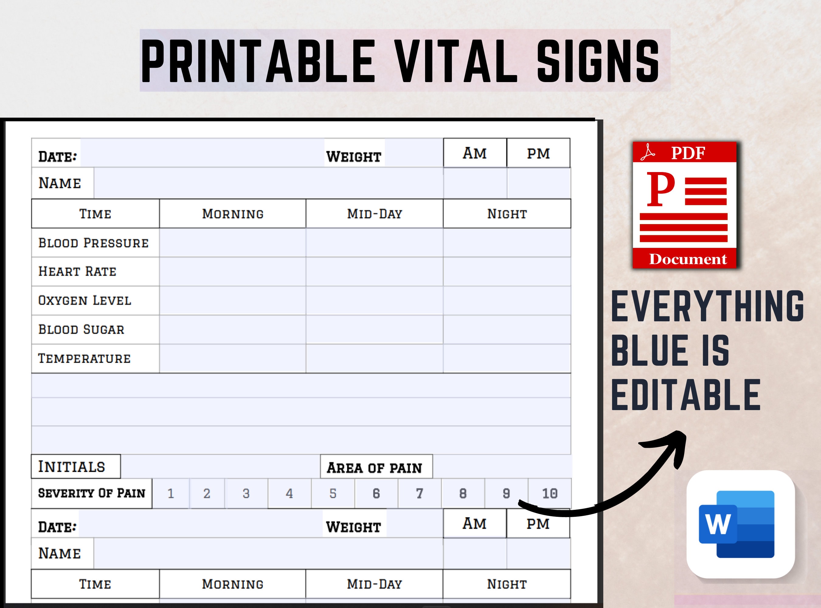 印刷可能なバイタルサインシート、編集可能なバイタルサインレポートシート、看護用バイタルサイントラッカー、介護者用バイタルサイントラッカー、バイタルサイン 日報 - Etsy 日本