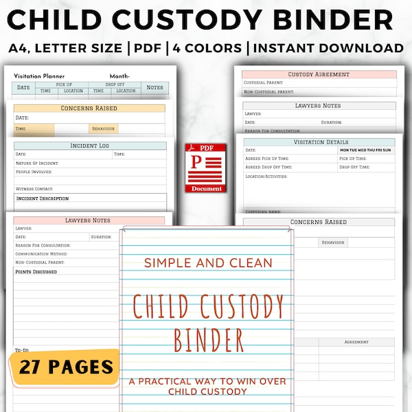 Child Custody Binder, Custody Planner, Coparenting Calendar, Single Parent Planner, Child Support, Divorce Planning, Visitation Tracker