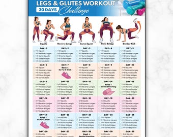 30 Day Legs & Glutes Workout Challenge, Lower Body Exercises For Women, Butt Lift Exercises, Booty Legs Training Chart, Home Gym Fitness PDF