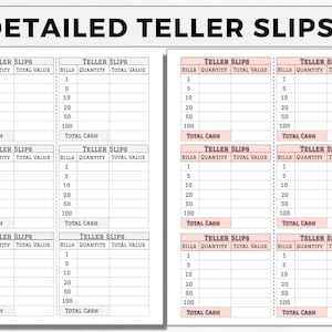 Cash Breakdown Slips Printable, Bank Teller Slips, Cash Withdraw Slips, Cash Budgeting, Cash Envelope Bank Slip, Cash Expense Sheet Tracker