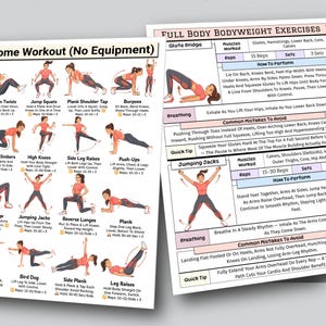 Home Workout Printable, No Equipment Bodyweight Exercises, Full Body Training, Calisthenics Fitness Exercise Chart, Home Gym Wall Poster PDF image 8