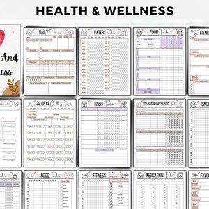 Puede incluir: Un conjunto de rastreadores de salud y bienestar imprimibles. Los rastreadores incluyen diario, agua, comida, estado f&iacute;sico, medici&oacute;n corporal, desaf&iacute;o de 30 d&iacute;as, h&aacute;bito, vitaminas y suplementos, fumar, sue&ntilde;o, estado de &aacute;nimo, estado f&iacute;sico, medicamentos y ejercicios favoritos.