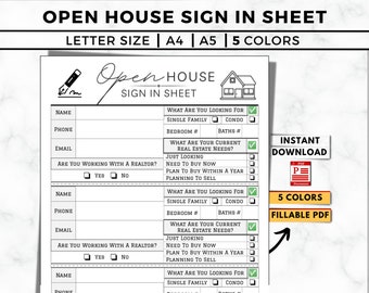 Open House Sign In Sheet, Realtor Open House Flyers And Forms, Real Estate Sign In Sheet, Realtor Registration Book, Open House Sheet