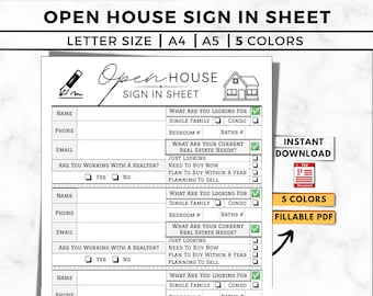 Open House Sign In Sheet, Realtor Open House Flyers And Forms, Real Estate Sign In Sheet, Realtor Registration Book, Open House Sheet