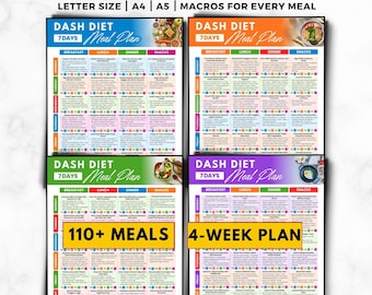 DASH Diet Meal Plan 28 Days, Dash Diet Food List, 7-Day Menu, High Blood Pressure Hypertension Diet PDF, Low Sodium & Low Salt Diet Chart