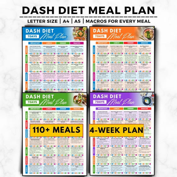 DASH Diet Meal Plan 28 Days, Dash Diet Food List, 7-Day Menu, High Blood Pressure Hypertension Diet PDF, Low Sodium & Low Salt Diet Chart