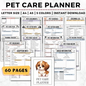 Dierenverzorgingplanner, medisch dossier voor huisdieren, medische planner voor huisdieren, checklists voor huisdieren, werkbladen voor huisdieren, vaccinatieboekje, aantekeningen huisdieroppas, map huisdieren