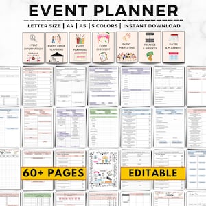 Event Planner Printable, Event Planning Checklist, Party Planner, Venue Comparison, Event Budget, Event Menu, Guest List, Event Worksheet