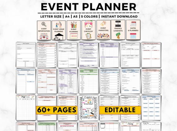 Event Planner Printable, Event Planning Checklist, Party Planner, Venue Comparison, Event Budget, Event Menu, Guest List, Event Worksheet