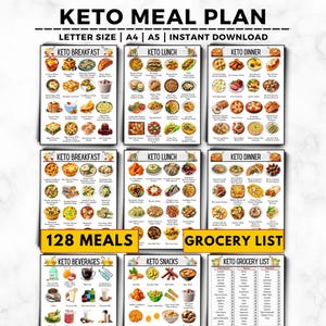 128 Keto Meal Ideas: Weekly Planner & Grocery List (Digital Download)
