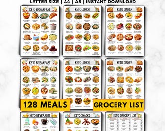 128 Keto Meal Ideas: Weekly Planner & Grocery List (Digital Download)