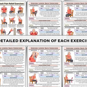 Back Pain Relief Exercises For Seniors, Lower Back Workout For Seniors, Chair Yoga Poster for Older Men, No Equipment Seated Exercise Chart image 3