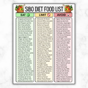 SIBO Diet Food List, Printable Low FODMAP Food Chart, Gut-Friendly, IBS Grocery List, Gut Health Diet Guide, Leaky Gut, Eat Limit Avoid Food