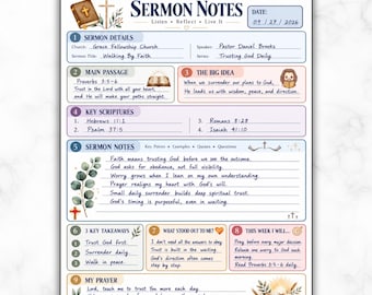 Sermon Notes Printable, Sermon Notebook, Church Notes, Bible Study Tools, Bible Study Worksheet Template, Bible Study, Scripture Writing PDF